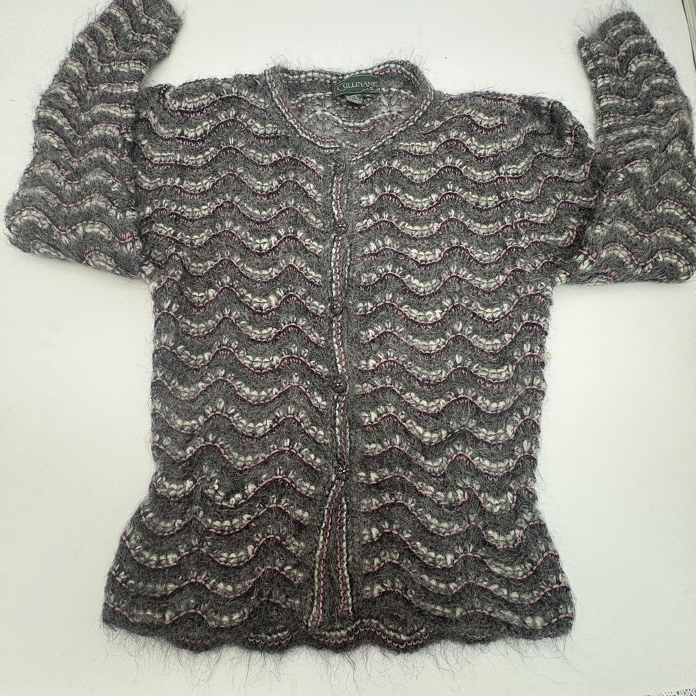 Vintage‎ Cullinane Sweater Womens M Gray Mohair Open Knit Cardigan Hong Kong